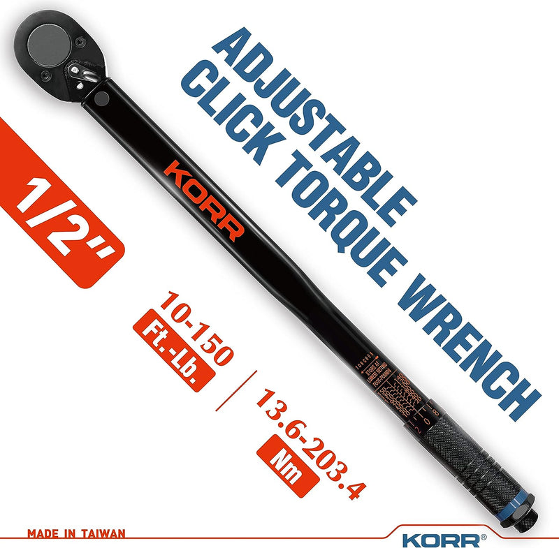 KORR Tools KTW001 1/2-Inch Drive Click Torque Wrench (10-150 ft.-lb.)