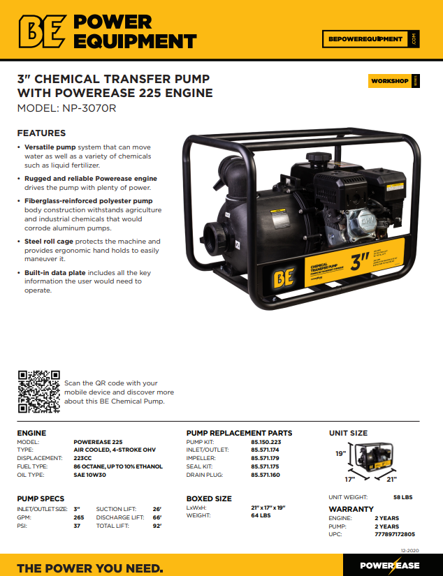NP-3070R 3" Chemical Transfer Pump with Powerease 225 Engine