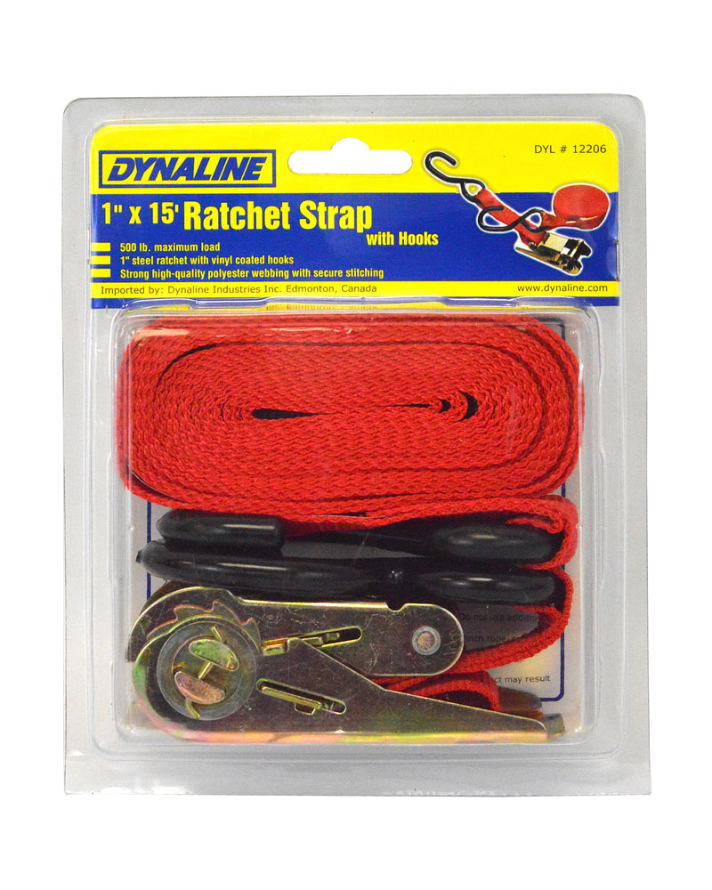 12206, Ratchet Strap 1" x 15' Red, 500lbs